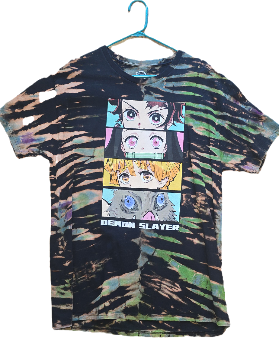 Black, Green Bleached Demon Slayer Anime Tee