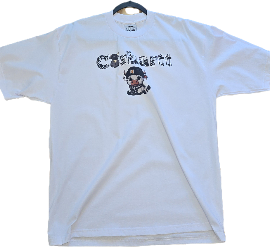 White Carhartt Cow-Print Logo With Baby Cow Appliqué