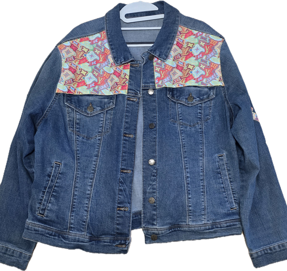 Orange and Teal LV Inspired Jean Jacket